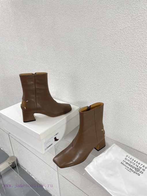 Margiela | Retro style 5cm short heel square toe shoes with ripped holesShort and retro elegbepshkqj - Image 4