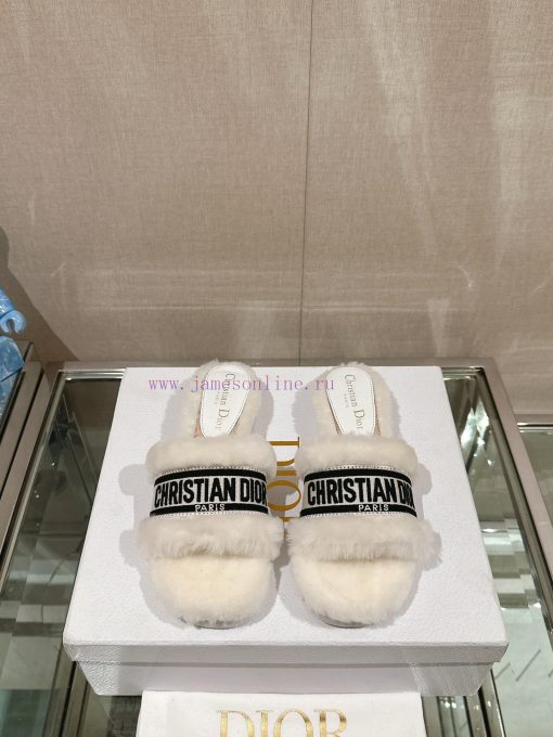 Leather foot pads are flat and white in color-23Ss Autumn/Winter New Dior One Word Hairy Sli4f5dclwz - Image 2