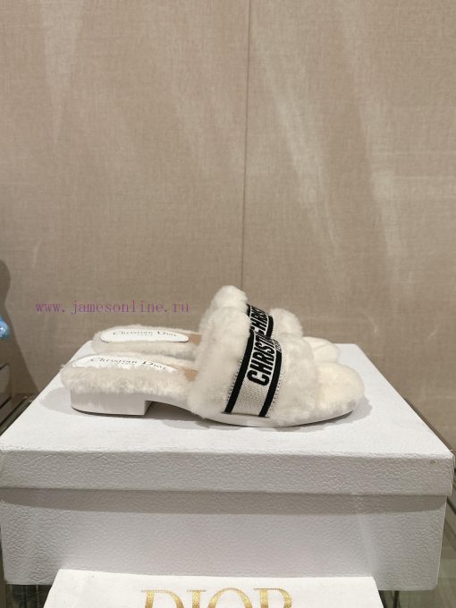 Leather foot pads are flat and white in color-23Ss Autumn/Winter New Dior One Word Hairy Sli4f5dclwz - Image 3