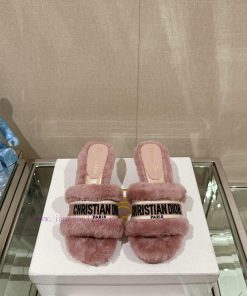 Leather pad foot 6.5cm pink uniform-23Ss Autumn/Winter New Dior One Word Hairy Slippers Collb86cl0zh