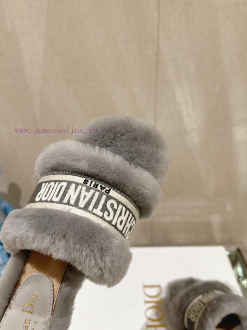 Leather foot pads are flat and gray in color-23Ss Autumn/Winter New Dior One Word Hairy Slip06k5pyoo - Image 8