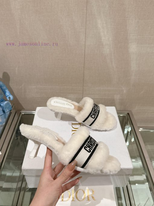 Leather pad foot 6.5cm white uniform-23Ss Autumn/Winter New Dior One Word Hairy Slippers Colhdlmths6 - Image 3