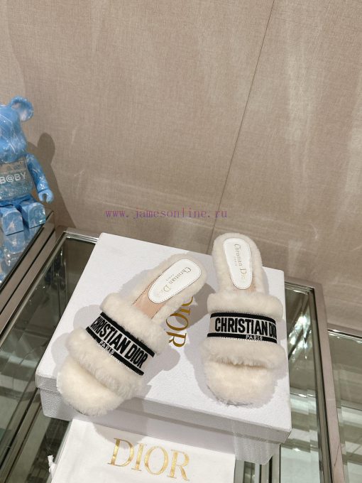 Leather pad foot 6.5cm white uniform-23Ss Autumn/Winter New Dior One Word Hairy Slippers Colhdlmths6 - Image 4