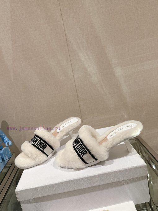 Leather pad foot 6.5cm white uniform-23Ss Autumn/Winter New Dior One Word Hairy Slippers Colhdlmths6 - Image 5
