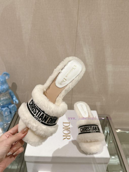 Leather pad foot 6.5cm white uniform-23Ss Autumn/Winter New Dior One Word Hairy Slippers Colhdlmths6 - Image 6