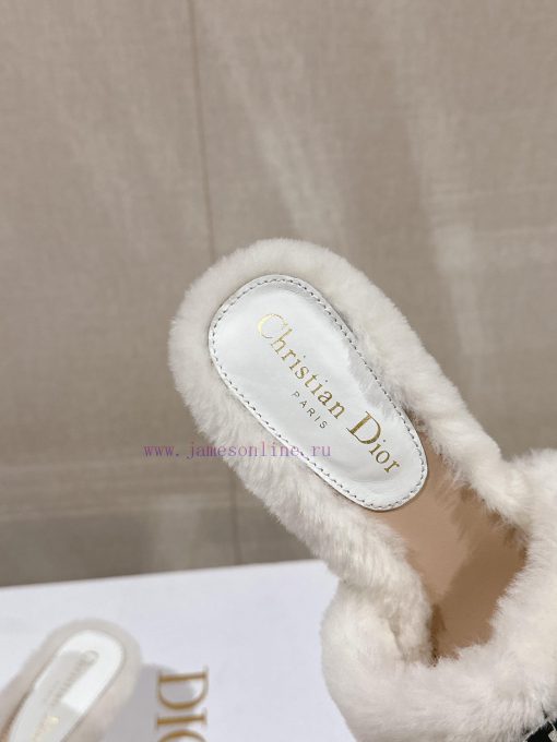 Leather pad foot 6.5cm white uniform-23Ss Autumn/Winter New Dior One Word Hairy Slippers Colhdlmths6 - Image 8