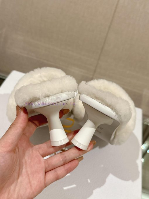 Leather pad foot 6.5cm white uniform-23Ss Autumn/Winter New Dior One Word Hairy Slippers Colhdlmths6 - Image 9