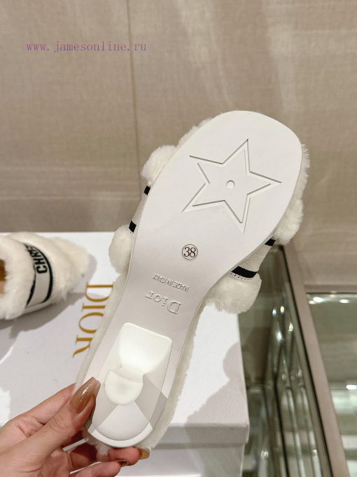 Leather pad foot 6.5cm white uniform-23Ss Autumn/Winter New Dior One Word Hairy Slippers Colhdlmths6 - Image 10