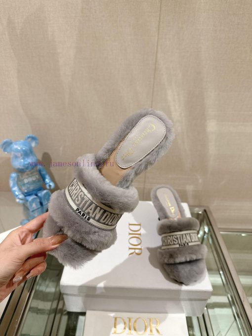 Leather foot pad 8cm gray uniform-23Ss Autumn/Winter New Dior One Word Hairy Slippers Collec1rbx9utj - Image 5