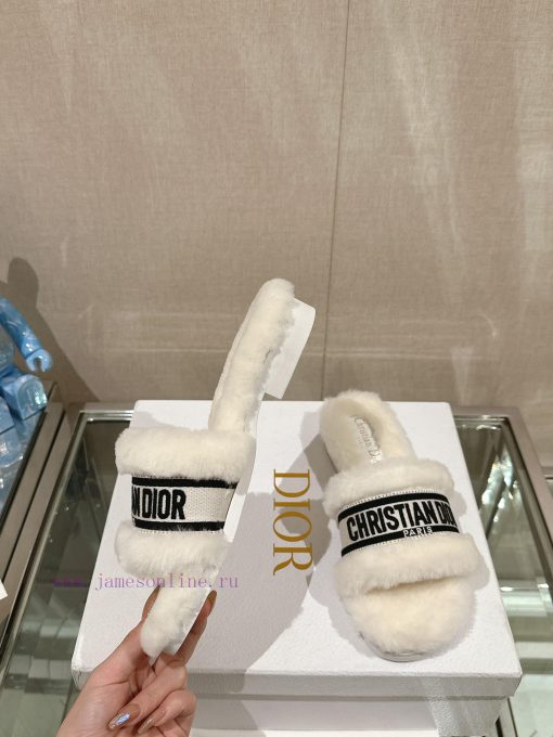 Hair pads are flat and white in color-23Ss Autumn/Winter New Dior One Word Hairy Slippers Co6vx3y4yf - Image 4