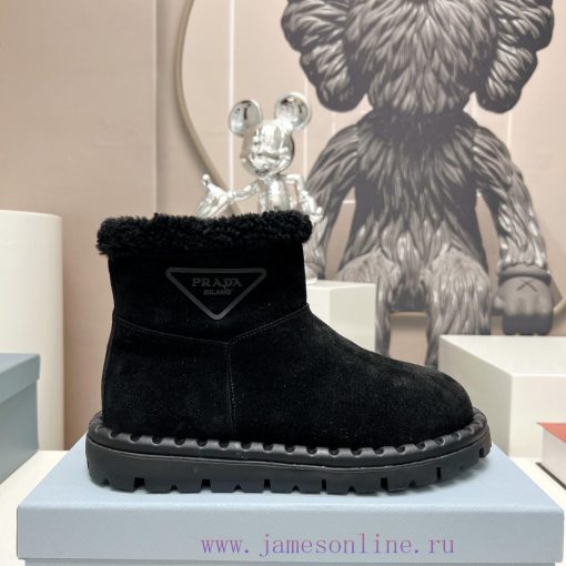Top tierPrada 23vs Autumn/Winter Latest Explosive SeriesRound headed triangular snow bootsNunyzyq3ht - Image 6