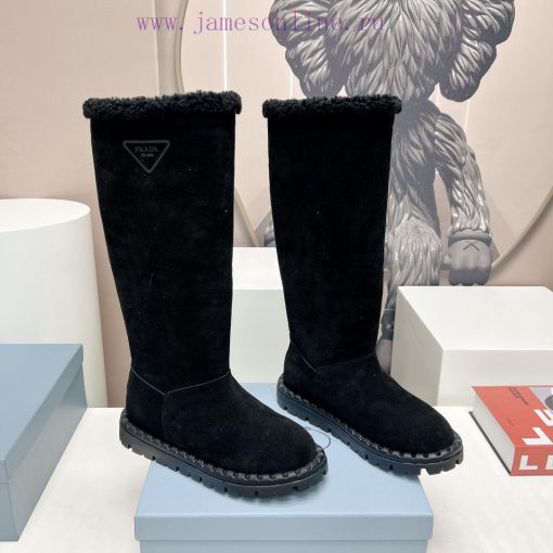 Top tierPrada 23vs Autumn/Winter Latest Explosive SeriesRound headed triangular snow bootsNu21h9760s - Image 3