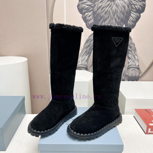 Top tierPrada 23vs Autumn/Winter Latest Explosive SeriesRound headed triangular snow bootsNu21h9760s - Image 4