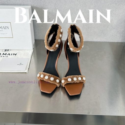 BalmainBalmain𝘽𝙖𝙡𝙢𝙖𝙞𝙣First release Uma lambhair pearl high-heeled sandals for spring and sume0kl9u0p - Image 3