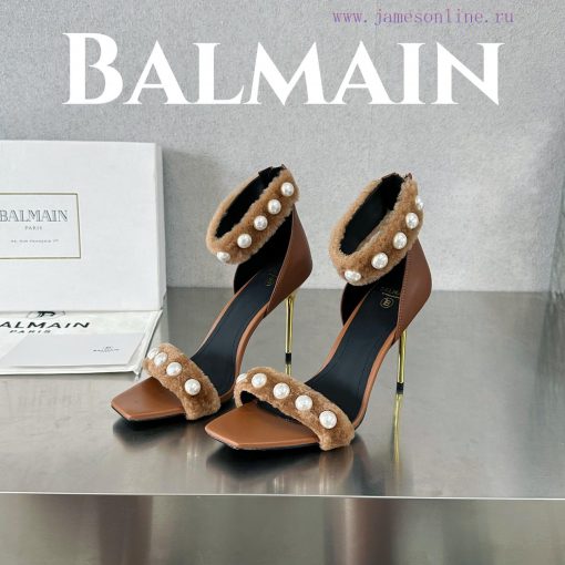 BalmainBalmain𝘽𝙖𝙡𝙢𝙖𝙞𝙣First release Uma lambhair pearl high-heeled sandals for spring and sume0kl9u0p - Image 4