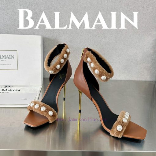 BalmainBalmain𝘽𝙖𝙡𝙢𝙖𝙞𝙣First release Uma lambhair pearl high-heeled sandals for spring and sume0kl9u0p - Image 5