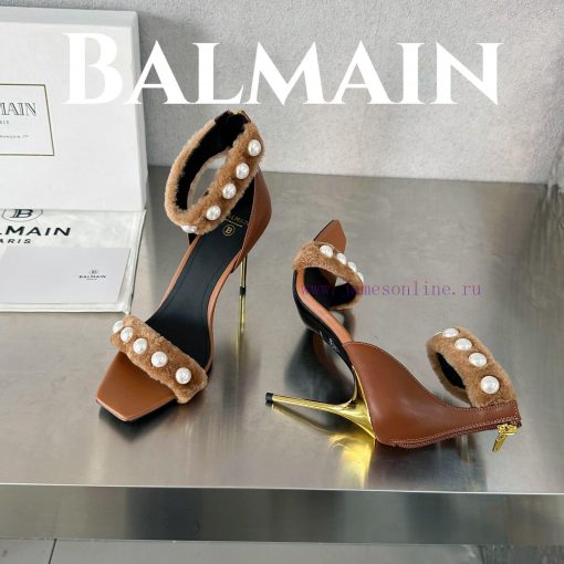 BalmainBalmain𝘽𝙖𝙡𝙢𝙖𝙞𝙣First release Uma lambhair pearl high-heeled sandals for spring and sume0kl9u0p - Image 6