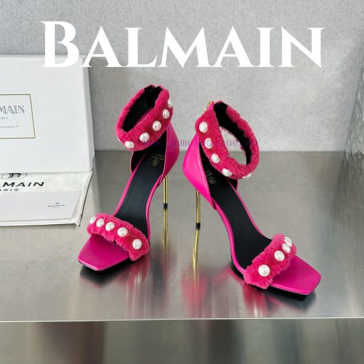 BalmainBalmain𝘽𝙖𝙡𝙢𝙖𝙞𝙣First release Uma lambhair pearl high-heeled sandals for spring and sumgu6132xm - Image 5
