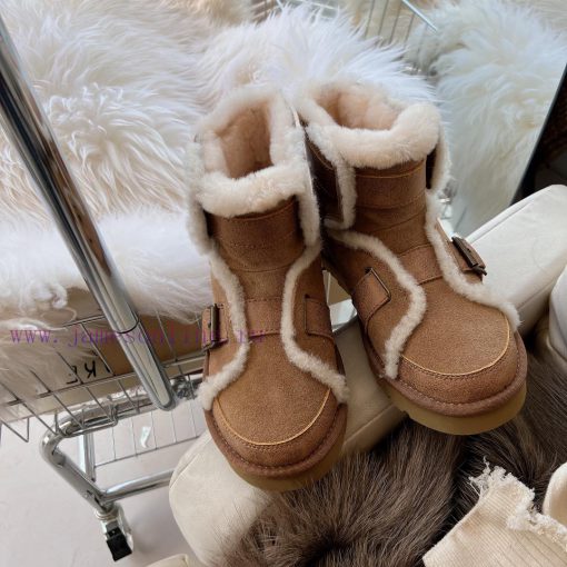 Chestnut BrownCool motorcycle style 〰️UGG super cool and super A leather motorcycle snow boozpapeg2v - Image 2