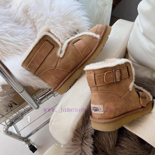 Chestnut BrownCool motorcycle style 〰️UGG super cool and super A leather motorcycle snow boozpapeg2v - Image 4