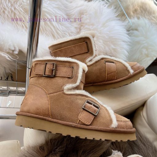 Chestnut BrownCool motorcycle style 〰️UGG super cool and super A leather motorcycle snow boozpapeg2v - Image 5