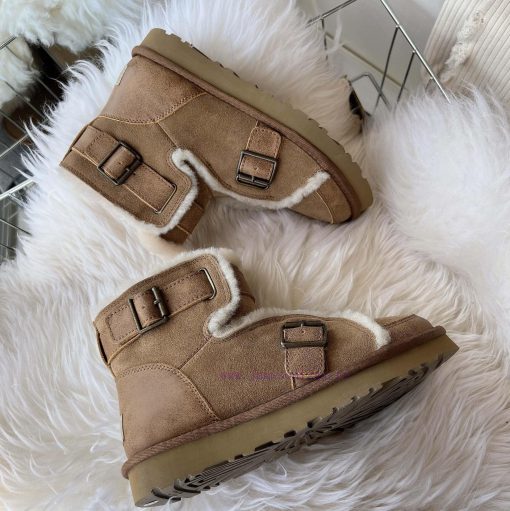 Chestnut BrownCool motorcycle style 〰️UGG super cool and super A leather motorcycle snow boozpapeg2v - Image 9