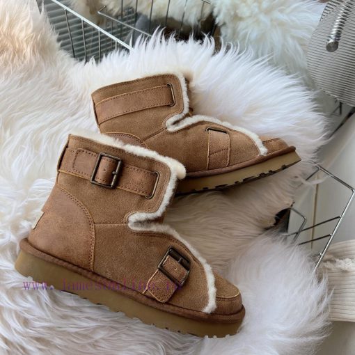 Chestnut BrownCool motorcycle style 〰️UGG super cool and super A leather motorcycle snow boozpapeg2v - Image 10