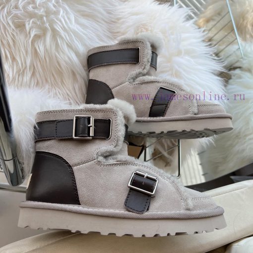 Oreo GreyCool motorcycle style 〰️UGG super cool and super A leather motorcycle snow bootsSuic2ld1nhf - Image 4