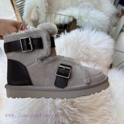 Oreo GreyCool motorcycle style 〰️UGG super cool and super A leather motorcycle snow bootsSuic2ld1nhf - Image 9