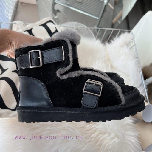 - Black grayCool motorcycle style 〰️UGG super cool and super A leather motorcycle snow bootsexioq5kp - Image 7