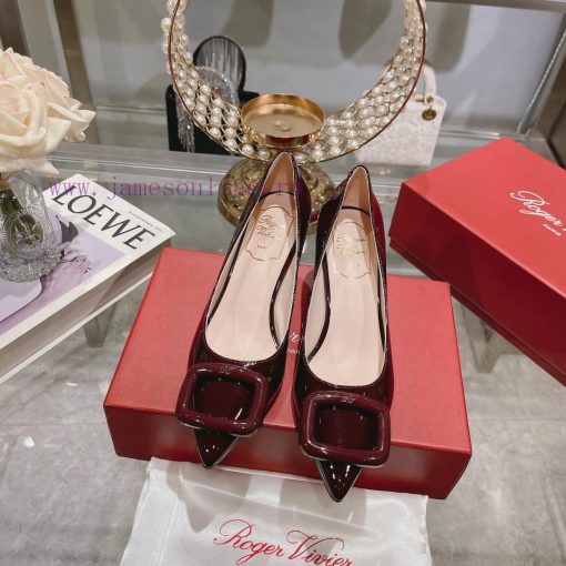 23Ss new RV baked paint square buckle single shoes high heels/low heelsInspired by the Belle29cbzbgx - Image 2