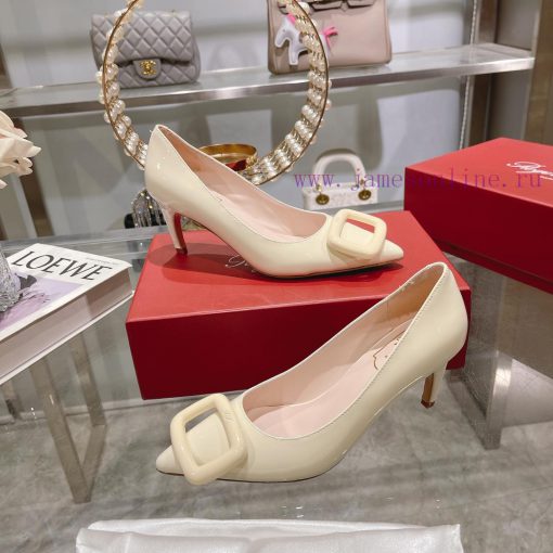 23Ss new RV baked paint square buckle single shoes high heels/low heelsInspired by the Belle8qalvzxv - Image 6