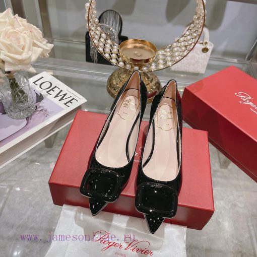 23Ss new RV baked paint square buckle single shoes high heels/low heelsInspired by the Bellexpt7z3e8 - Image 2