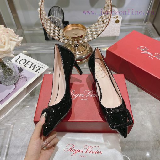 23Ss new RV baked paint square buckle single shoes high heels/low heelsInspired by the Bellexpt7z3e8 - Image 3