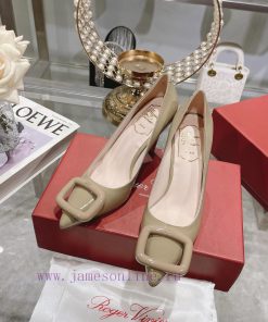 23Ss new RV baked paint square buckle single shoes high heels/low heelsInspired by the Bellenrim0cip