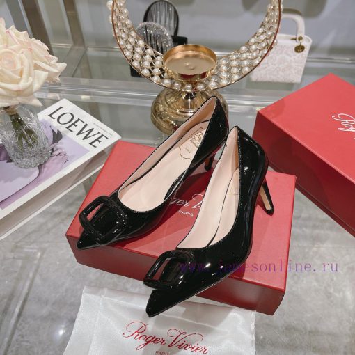 23Ss new RV baked paint square buckle single shoes high heels/low heelsInspired by the Bellexpt7z3e8 - Image 5
