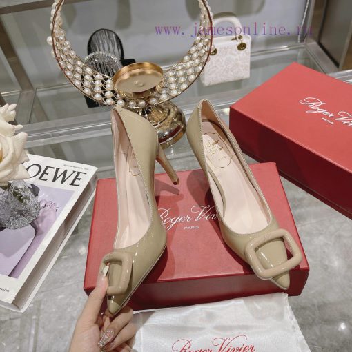 23Ss new RV baked paint square buckle single shoes high heels/low heelsInspired by the Bellenrim0cip - Image 3