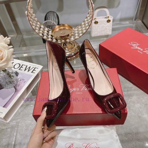 23Ss new RV baked paint square buckle single shoes high heels/low heelsInspired by the Belle0w9axida - Image 3