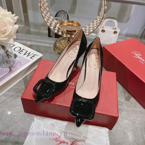 23Ss new RV baked paint square buckle single shoes high heels/low heelsInspired by the Bellevhav8bzg - Image 2