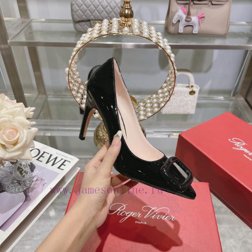 23Ss new RV baked paint square buckle single shoes high heels/low heelsInspired by the Bellevhav8bzg - Image 4