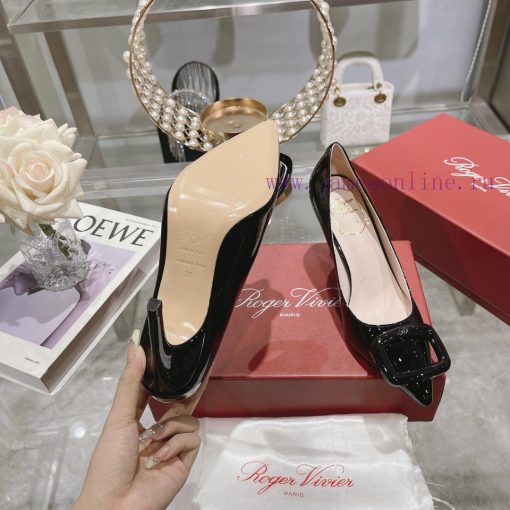 23Ss new RV baked paint square buckle single shoes high heels/low heelsInspired by the Bellevhav8bzg - Image 9
