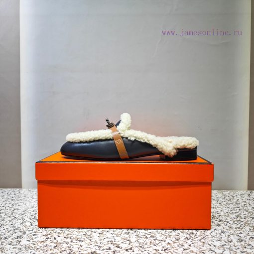 Top Hermes Kelly Buckle Series Woolen Half Slippers H Woolen TrailersOriginal purchase and dycvgykmv - Image 2
