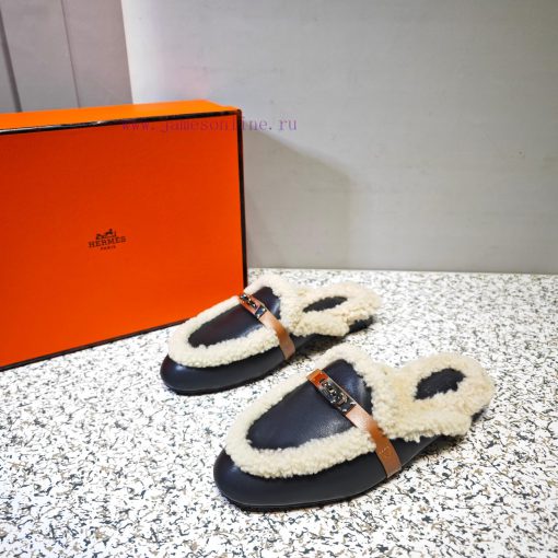 Top Hermes Kelly Buckle Series Woolen Half Slippers H Woolen TrailersOriginal purchase and dycvgykmv - Image 3
