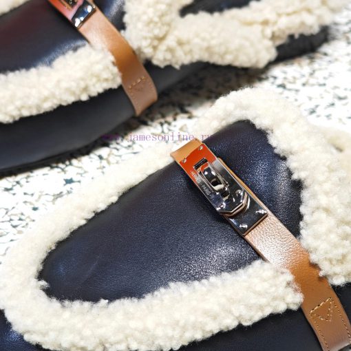Top Hermes Kelly Buckle Series Woolen Half Slippers H Woolen TrailersOriginal purchase and dycvgykmv - Image 4