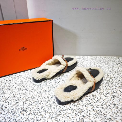 Top Hermes Kelly Buckle Series Woolen Half Slippers H Woolen TrailersOriginal purchase and dycvgykmv - Image 7