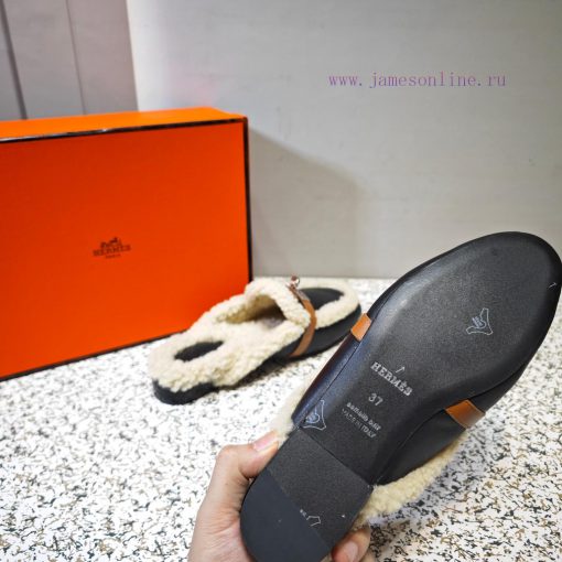Top Hermes Kelly Buckle Series Woolen Half Slippers H Woolen TrailersOriginal purchase and dycvgykmv - Image 9