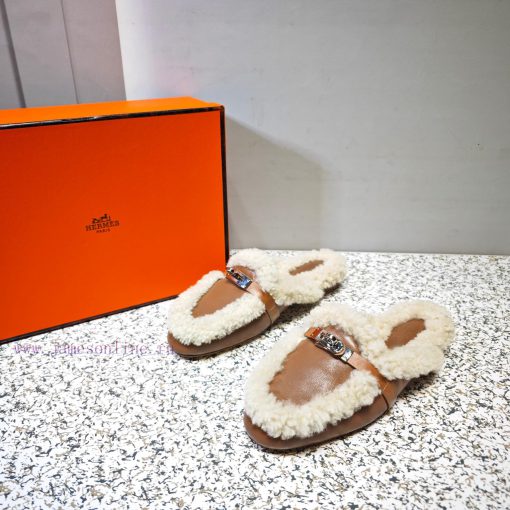 Top Hermes Kelly Buckle Series Woolen Half Slippers H Woolen TrailersOriginal purchase and dycxhaadl - Image 3