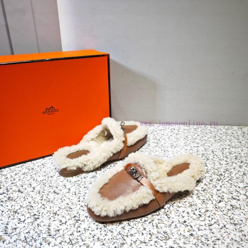 Top Hermes Kelly Buckle Series Woolen Half Slippers H Woolen TrailersOriginal purchase and dycxhaadl - Image 5