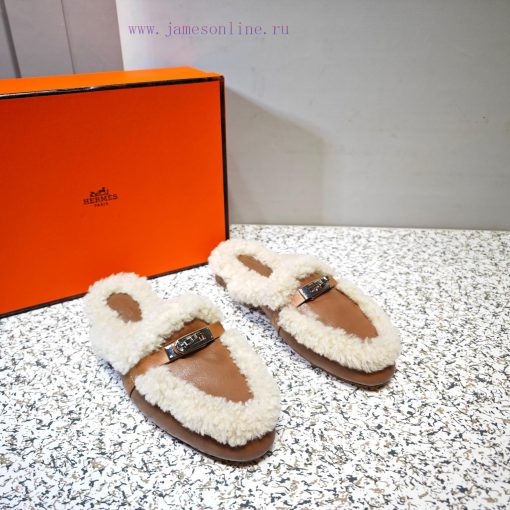 Top Hermes Kelly Buckle Series Woolen Half Slippers H Woolen TrailersOriginal purchase and dycxhaadl - Image 6