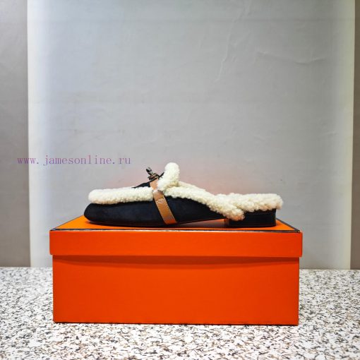Top Hermes Kelly Buckle Series Woolen Half Slippers H Woolen TrailersOriginal purchase and dsjzhqwzd